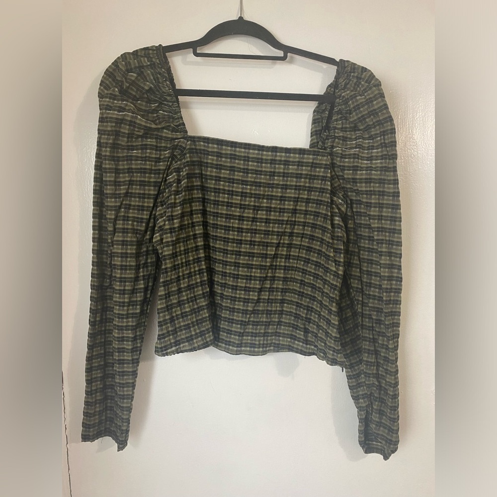 H&M Plaid Square Neck Top
